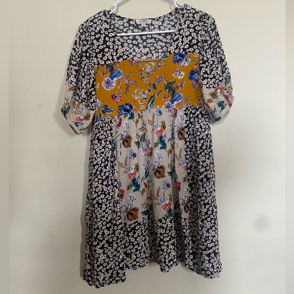 Umgee Patchwork Mini Dress Size Small - image 1